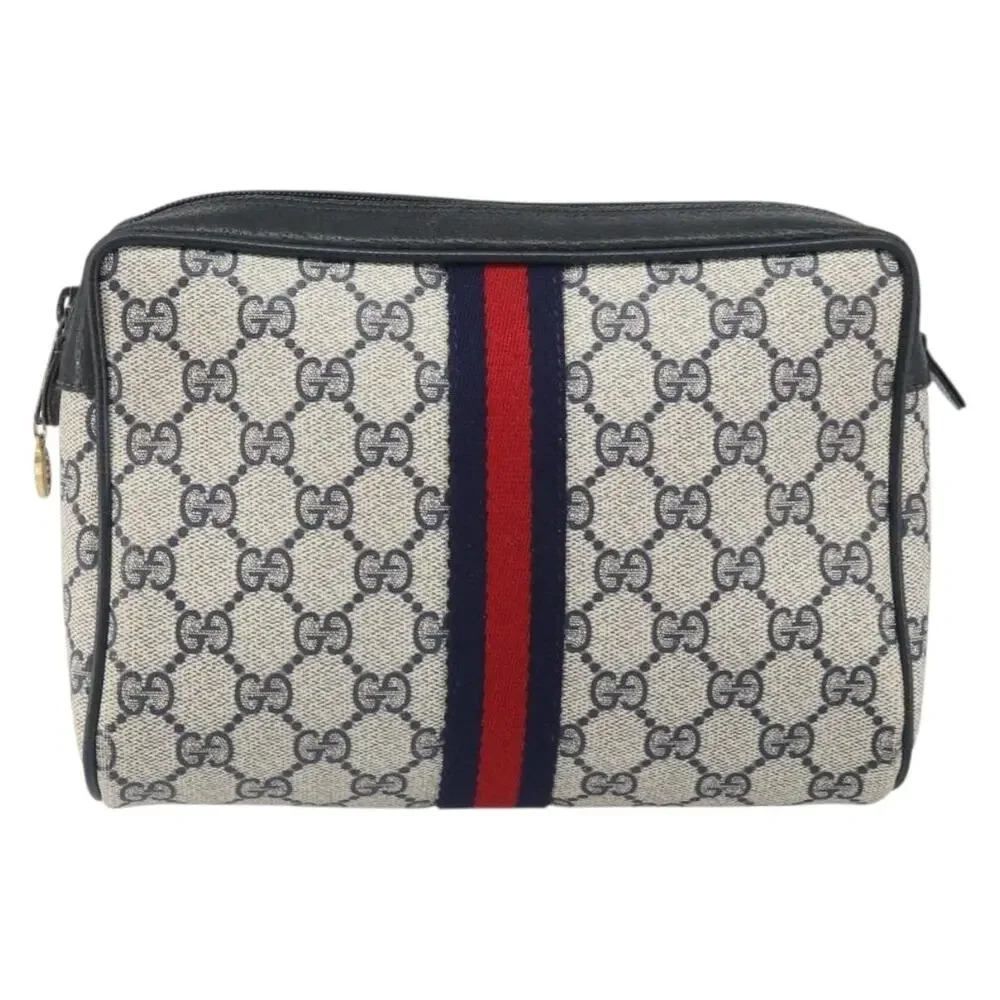 Gucci GG Supreme Web Clutch Bag Navy Gold 56 01 012 Blue